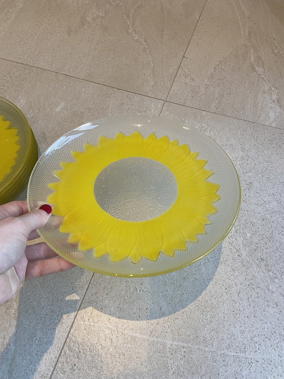 Image 1 of 7X Glass Plates With Yellow Flower From Pasari Made In Indonesia