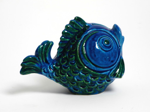 Beautiful 1960S Rimini Blue Fish Ceramic Money Box By Aldo Londi For Bitossi Italy