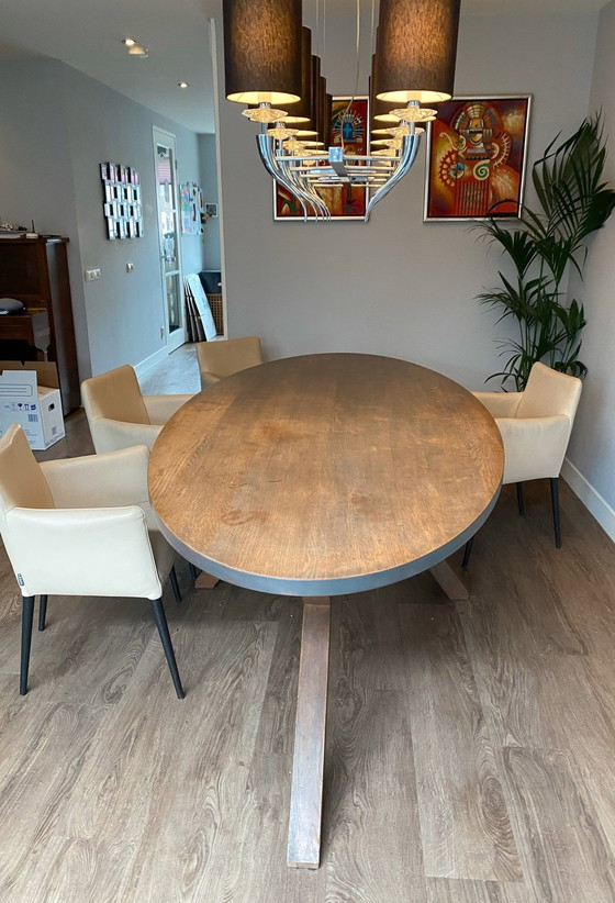 Image 1 of DDfor Dining Table Oval With Label Dining Chairs (8X) Offwhite Leather On Wenge Oak Legs