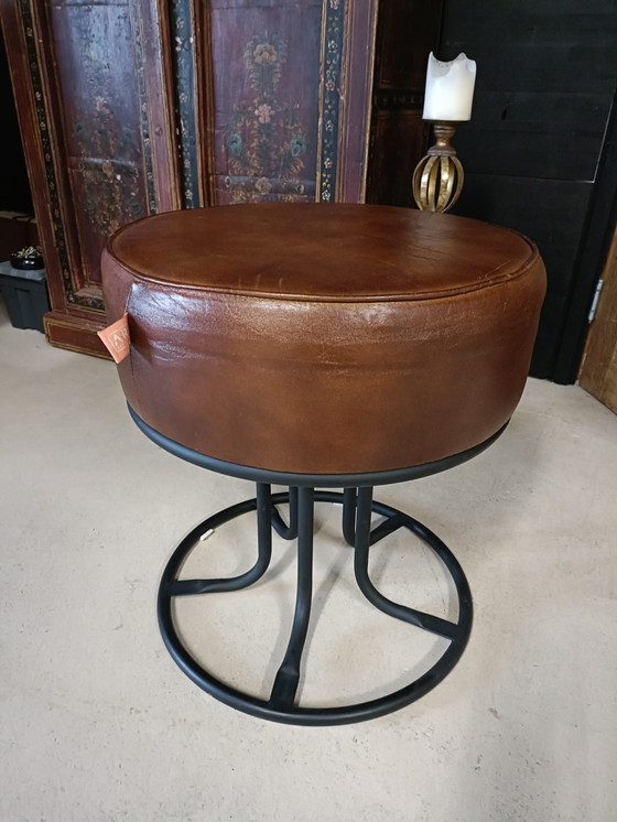 Image 1 of Brown Leather Pouf