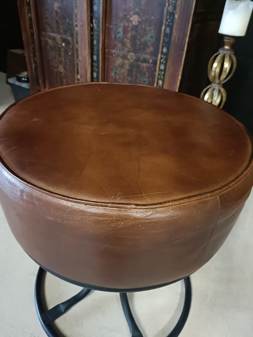 Brown Leather Pouf