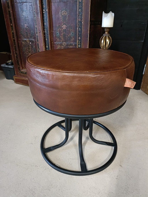 Brown Leather Pouf