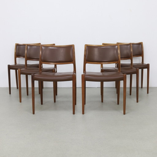 6x modèle de chaise de salle à manger en cuir 80 par Niels Møller, 1960s