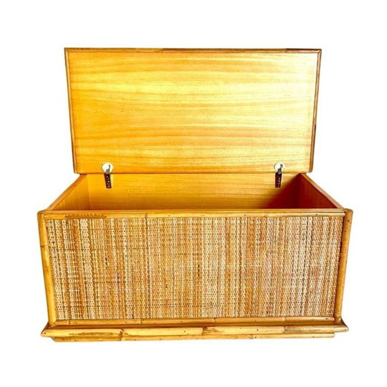 Image 1 of 1X Midcentury Modern Dal Vera Rattan Trunk, Italy 1970S