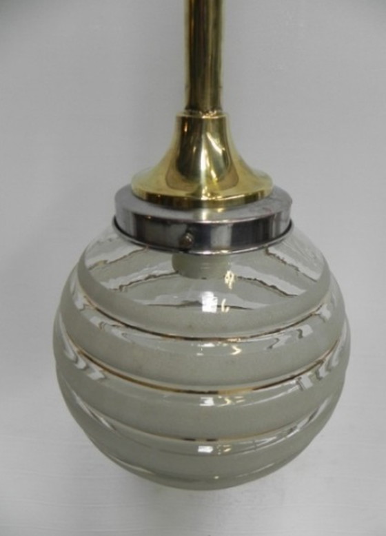 Image 1 of Art Deco hanging lamp with glass globe and brass armature