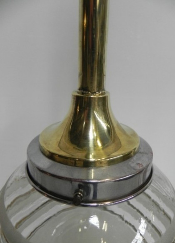 Image 1 of Art Deco hanging lamp with glass globe and brass armature