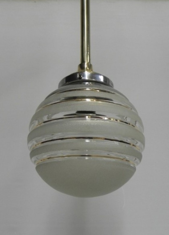 Image 1 of Art Deco hanging lamp with glass globe and brass armature