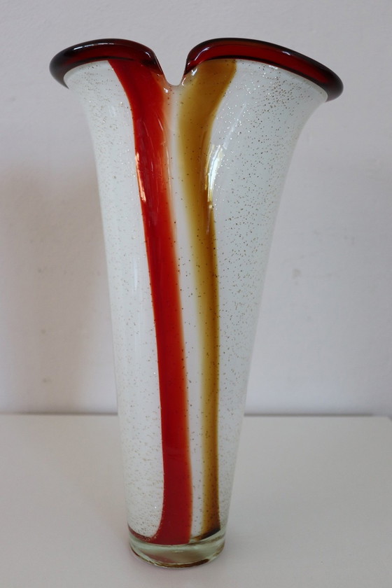 Image 1 of Vaso italiano alto vintage in vetro artistico di Murano