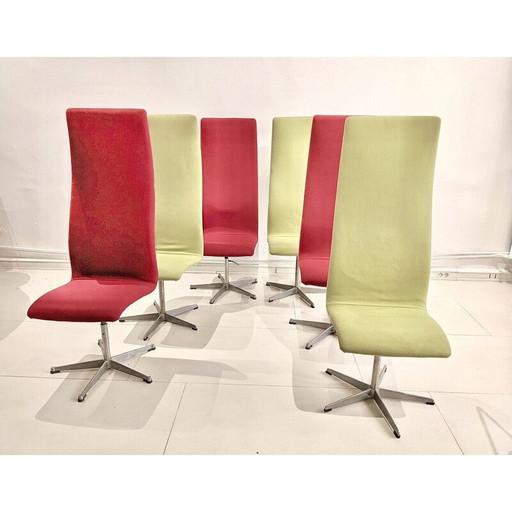 Set of 6 vintage Oxford chairs in green and red fabric by Arne Jacobsen for Fritz Hansen, 1970
