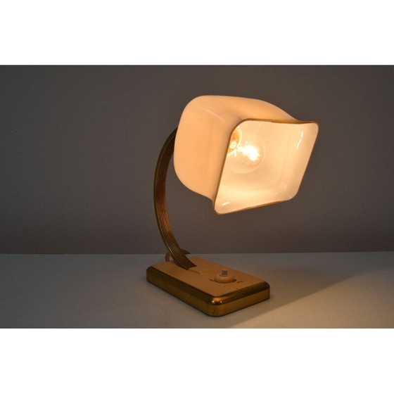 Image 1 of Art Deco glass and brass table lamp, Czechoslovakia 1930