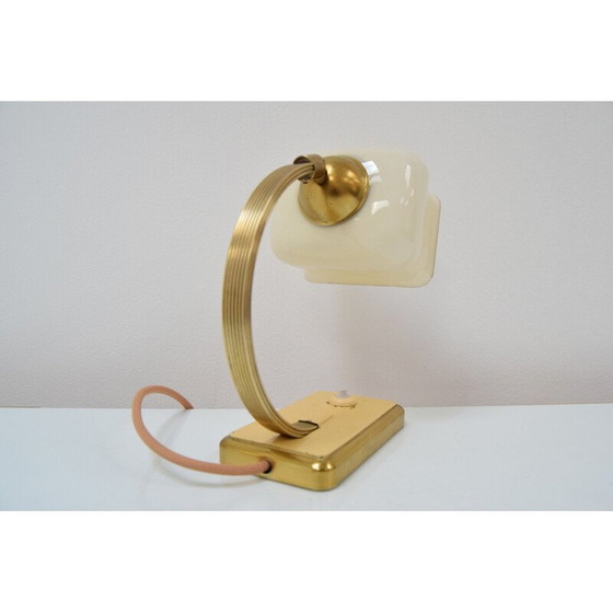 Image 1 of Art Deco glass and brass table lamp, Czechoslovakia 1930