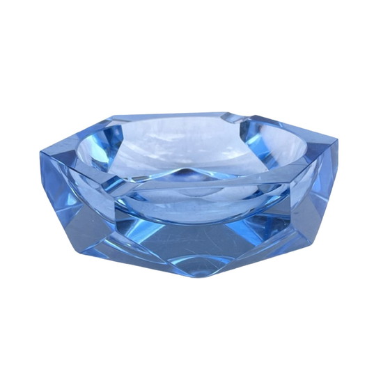 Image 1 of Blue Crystal Ashtray, Crystalex Novy Bor, Czech Republic, 1970S.