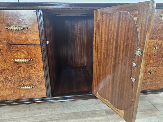 Image 1 of Large Art Decò Sideboard In Mahogany Burl With Maple Inlays