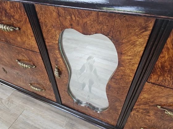 Image 1 of Large Art Decò Sideboard In Mahogany Burl With Maple Inlays