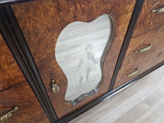 Image 1 of Large Art Decò Sideboard In Mahogany Burl With Maple Inlays