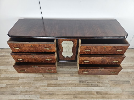 Image 1 of Large Art Decò Sideboard In Mahogany Burl With Maple Inlays