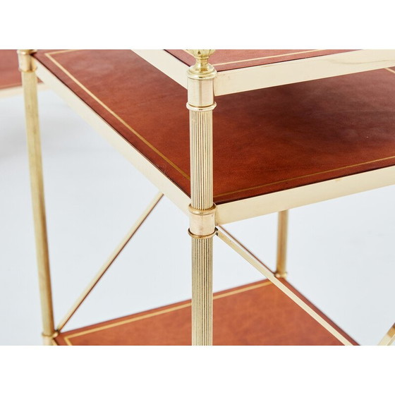 Image 1 of Pair of vintage brass and leather side tables for Maison Jansen, 1970