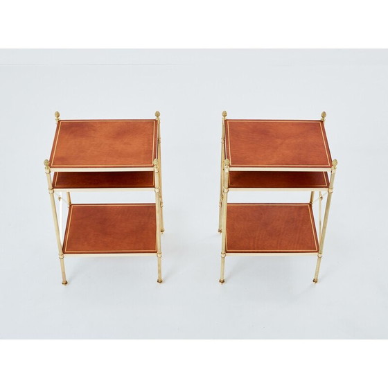 Image 1 of Pair of vintage brass and leather side tables for Maison Jansen, 1970