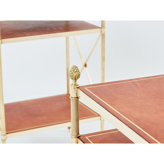 Image 1 of Pair of vintage brass and leather side tables for Maison Jansen, 1970