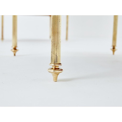 Pair of vintage brass and leather side tables for Maison Jansen, 1970