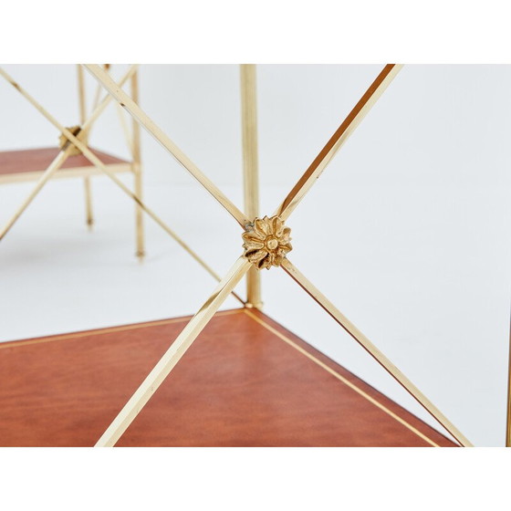 Image 1 of Pair of vintage brass and leather side tables for Maison Jansen, 1970