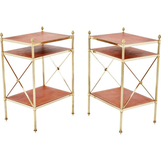 Image 1 of Pair of vintage brass and leather side tables for Maison Jansen, 1970