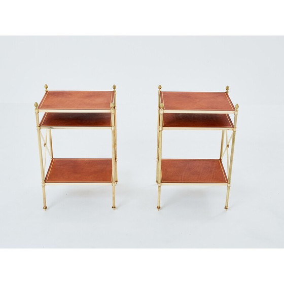 Image 1 of Pair of vintage brass and leather side tables for Maison Jansen, 1970