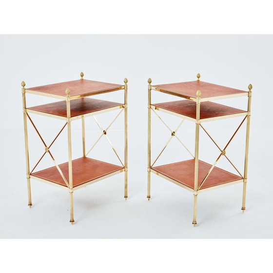 Image 1 of Pair of vintage brass and leather side tables for Maison Jansen, 1970