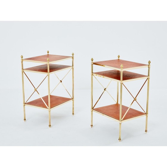 Image 1 of Pair of vintage brass and leather side tables for Maison Jansen, 1970