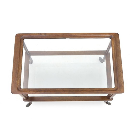 Image 1 of Vintage wooden trolley with glass shelves, 1950s