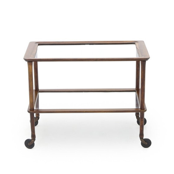 Image 1 of Vintage wooden trolley with glass shelves, 1950s