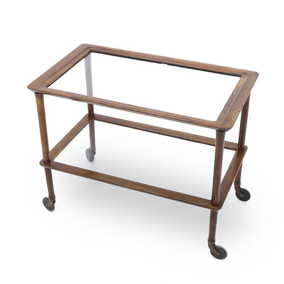 Image 1 of Vintage wooden trolley with glass shelves, 1950s