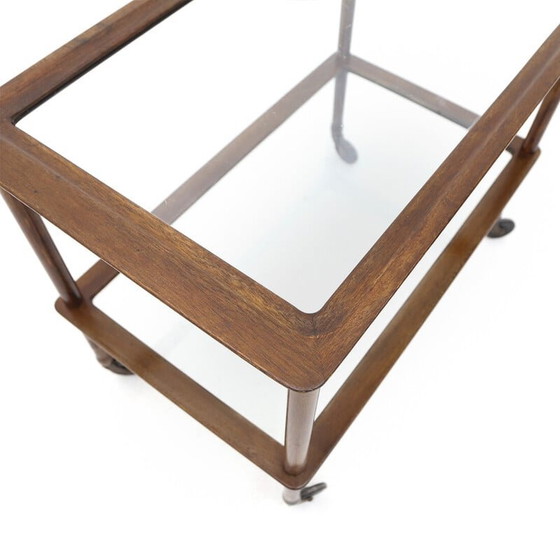 Image 1 of Vintage wooden trolley with glass shelves, 1950s