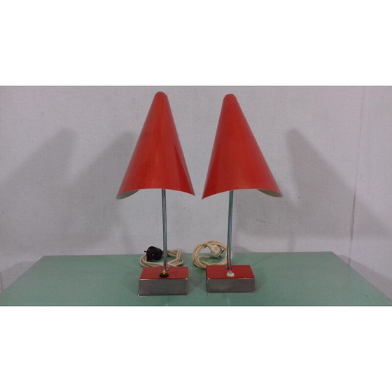 Image 1 of Pair of vintage metal lamps by Josef Hůrka for Napako, Czechoslovakia 1960