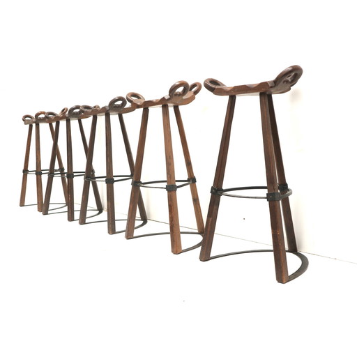 5 sgabelli vintage brutalisti spagnoli 'Marbella' di Confonorm degli anni '70