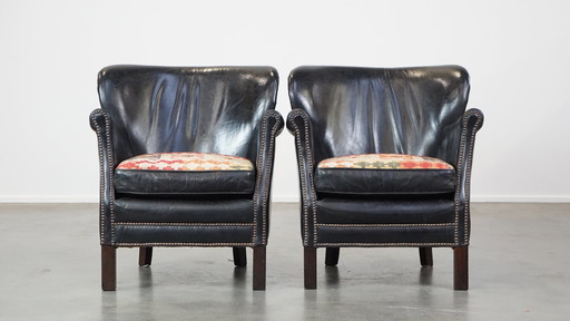 2 X Black Armchair With Reversible Kelim Seat Cushion