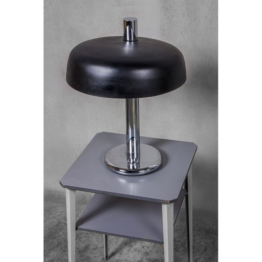 Lampada da tavolo vintage in metallo spazzolato nero e cromo di Egon Hillebrand, Germania 1970