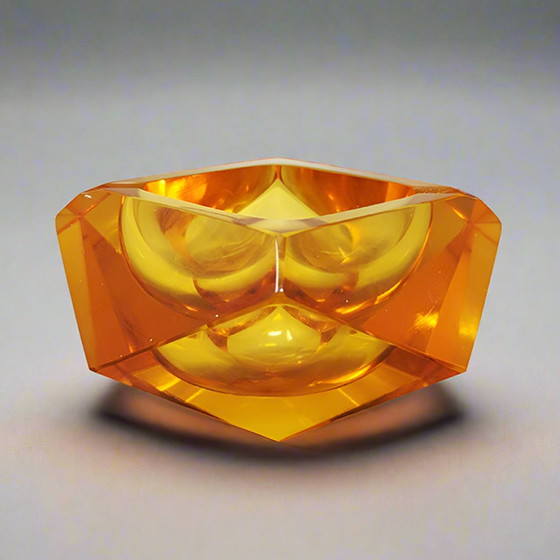 Image 1 of 1960s Stunning Ochre Ashtray or Catchall By Flavio Poli for Seguso. Made in Italy