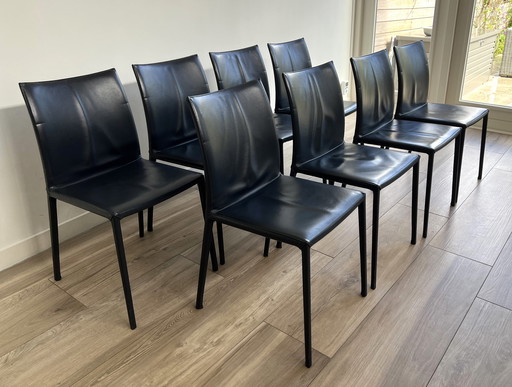 8x Roberto Barbieri dining chairs dark blue leather