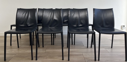 8x chaises de salle à manger Roberto Barbieri en cuir bleu foncé