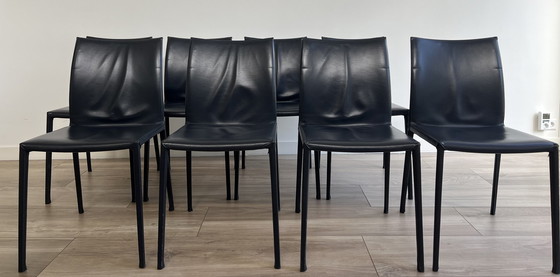 Image 1 of 8x Roberto Barbieri dining chairs dark blue leather