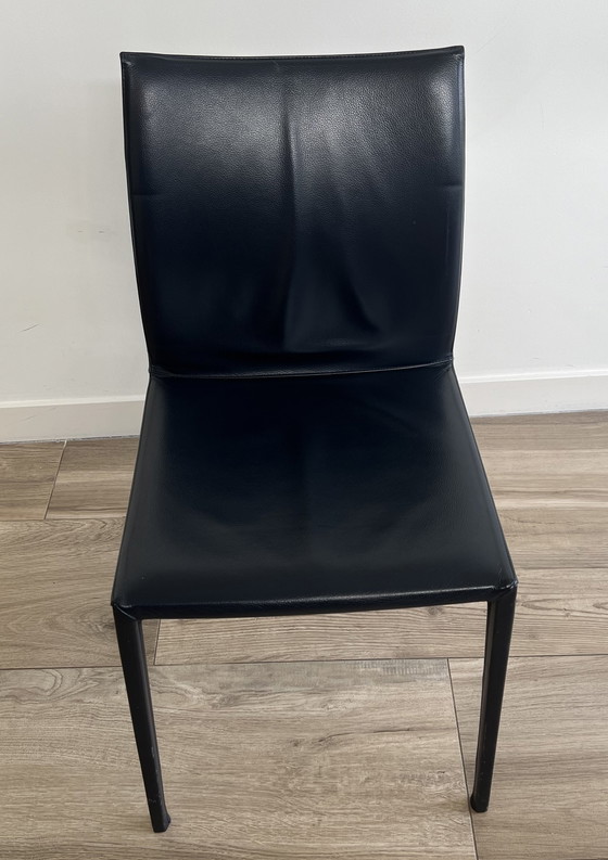 Image 1 of 8x Roberto Barbieri dining chairs dark blue leather