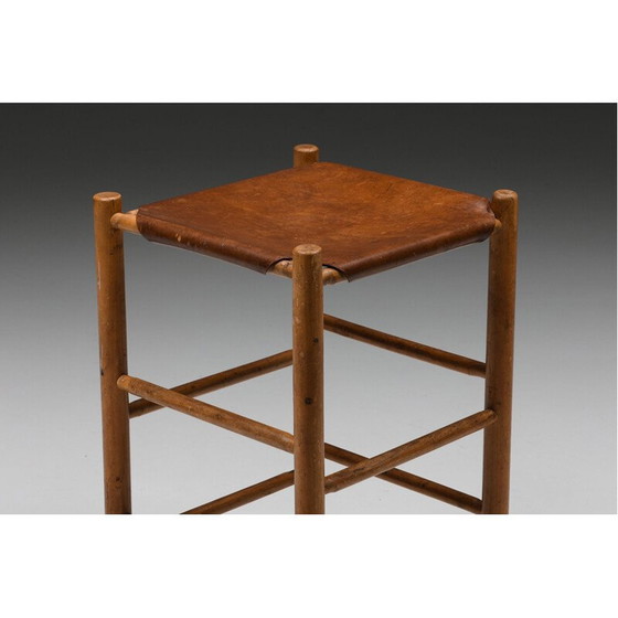 Image 1 of Vintage wood & leather bar stool, France 1950s