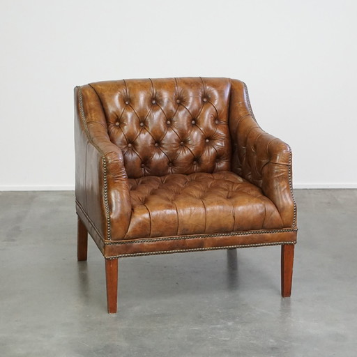 Beef Leather Chesterfield Design Armchair