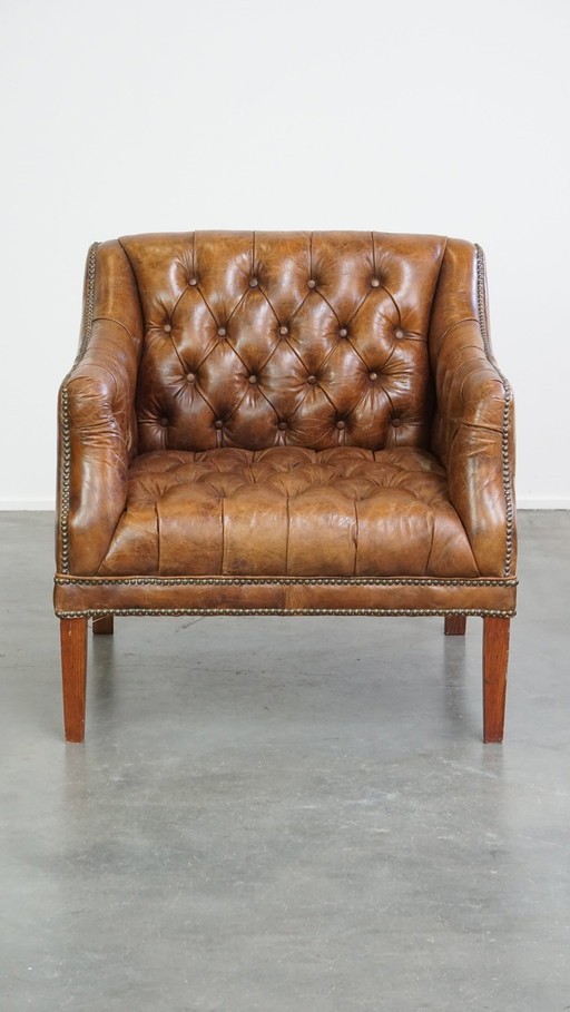 Beef Leather Chesterfield Design Armchair