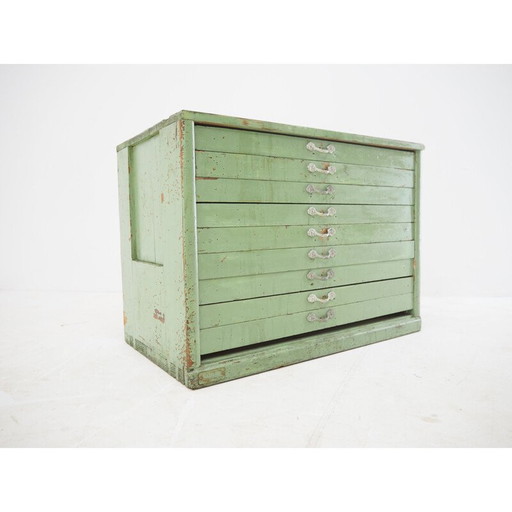 Cassettiera industriale in legno verde