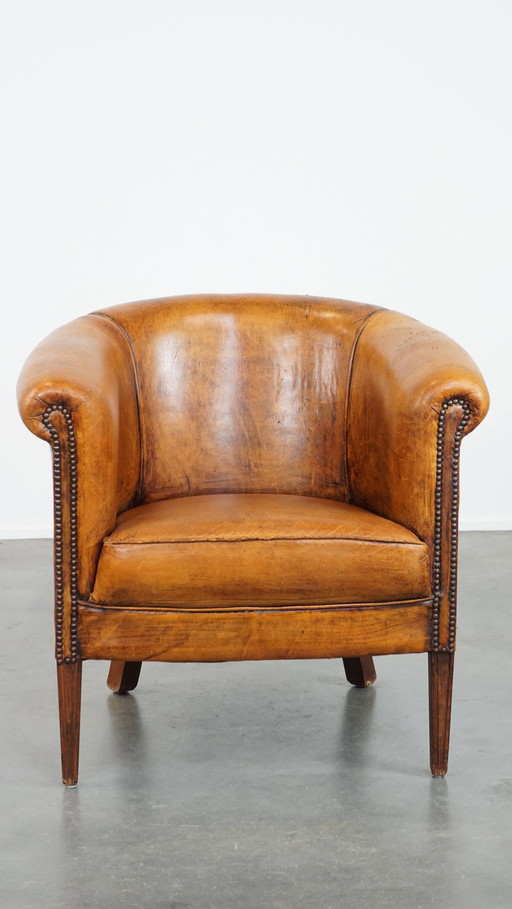 Sheep Leather Club Chair With Ornamental Nails