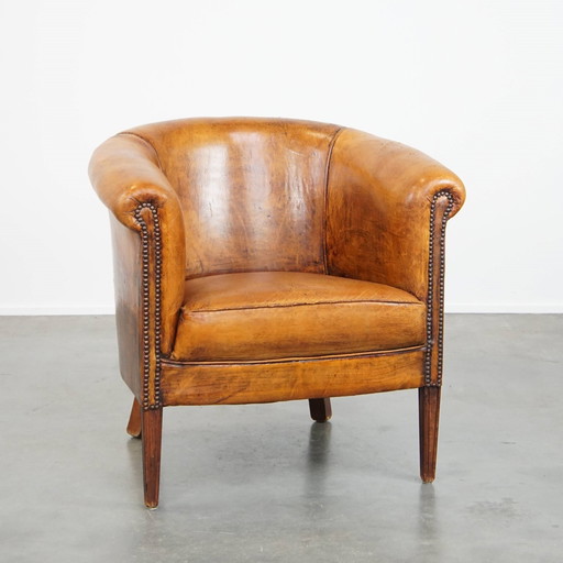 Sheep Leather Club Chair With Ornamental Nails