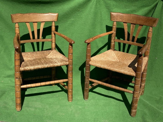 Image 1 of German Bobbin Turned Side Chairs With Rush Seats