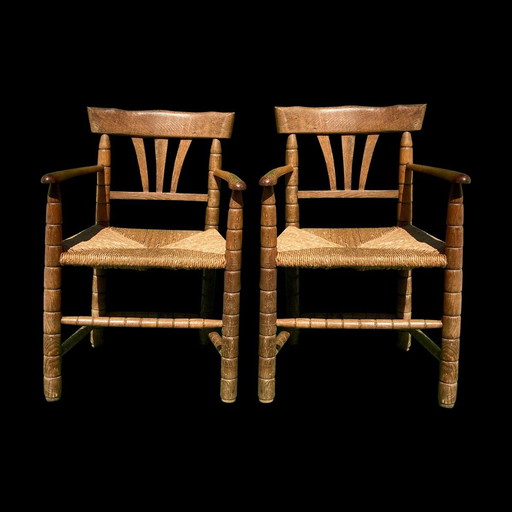 German Bobbin Turned Side Chairs With Rush Seats